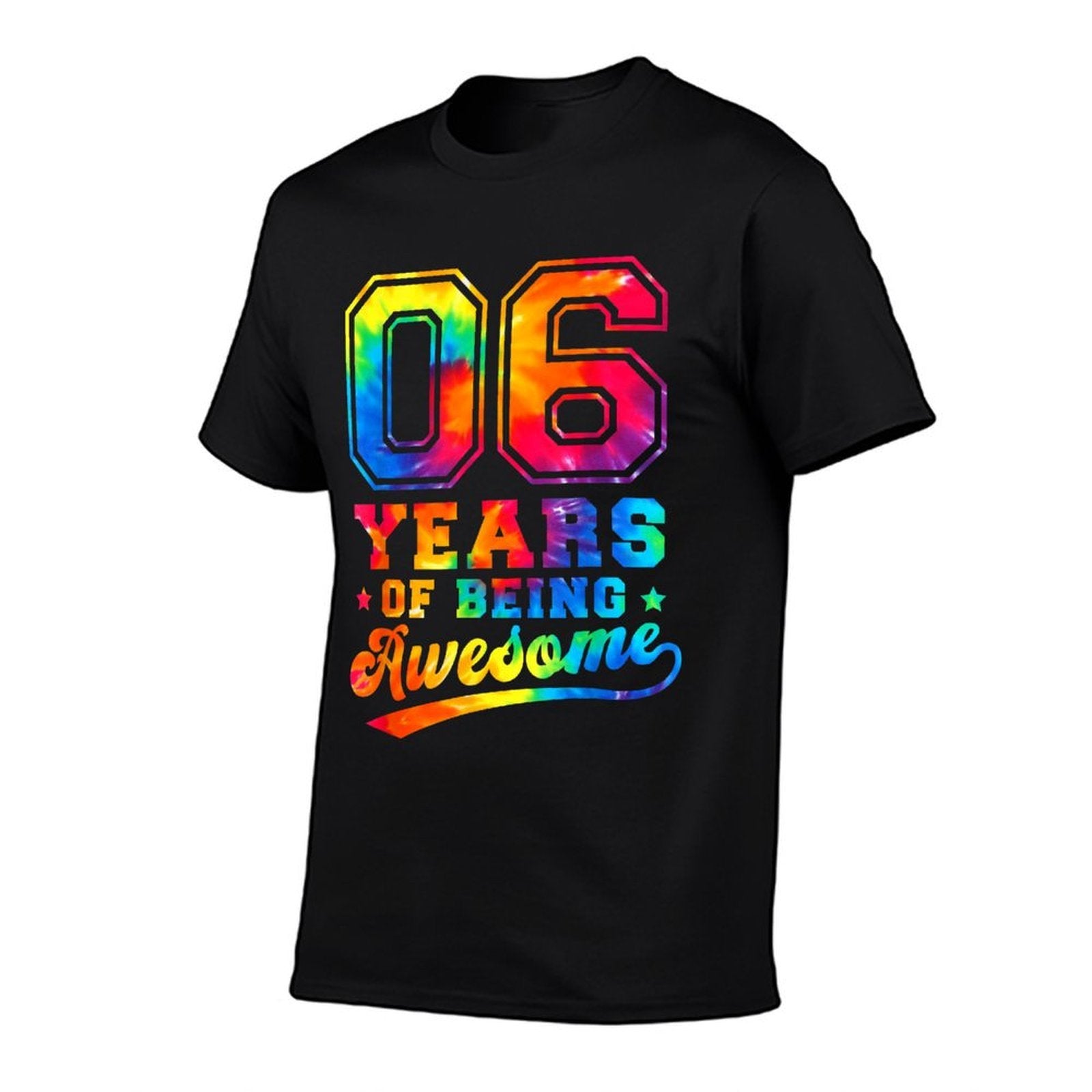 6 Years Old 6th Birthday Tie Dye Awesome Boys Girls  Rolled Sleeves T-Shirt