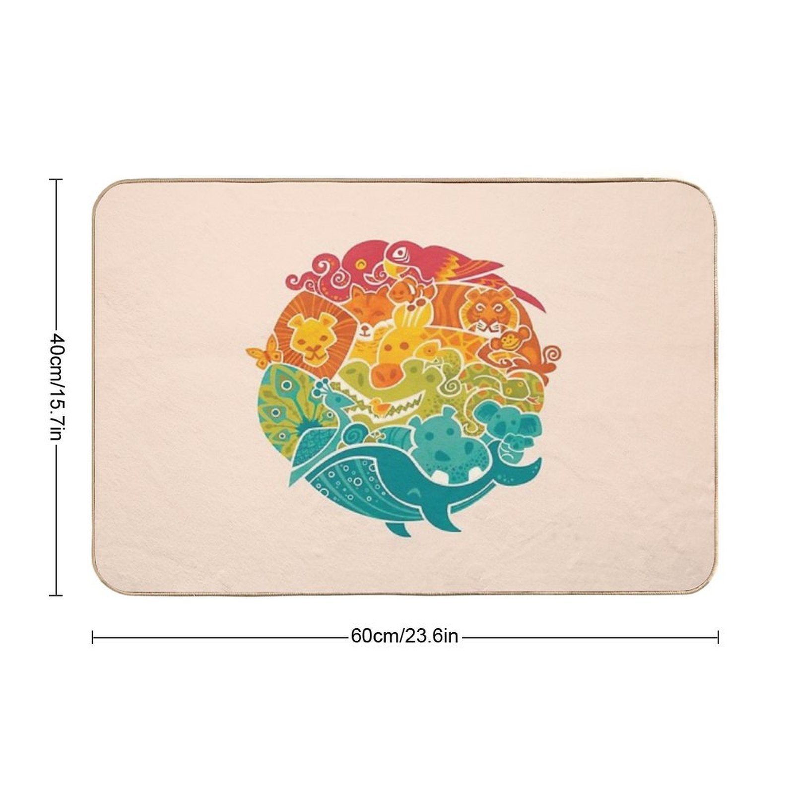 Animal Rainbow - Cream  Long-Lasting Bath Mat