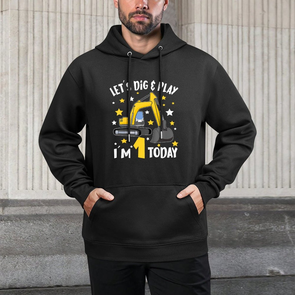 Kids Construction Truck 1st Birthday Boy 1 Bday Excavator Digger Customizable Surface Hoodie