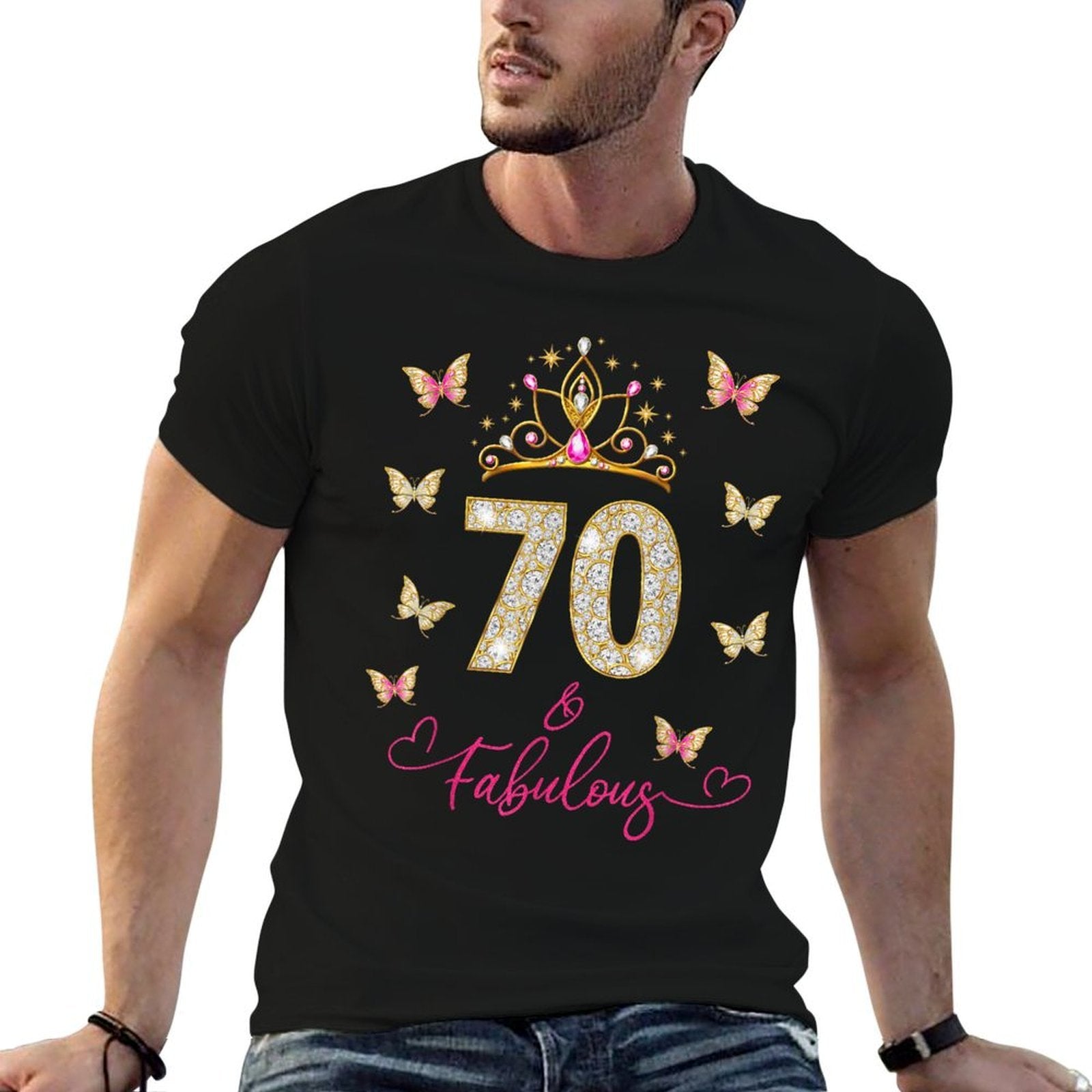 70 And Fabulous, 70 Years Old Women, 70th Birthday  Heathered Texture T-Shirt