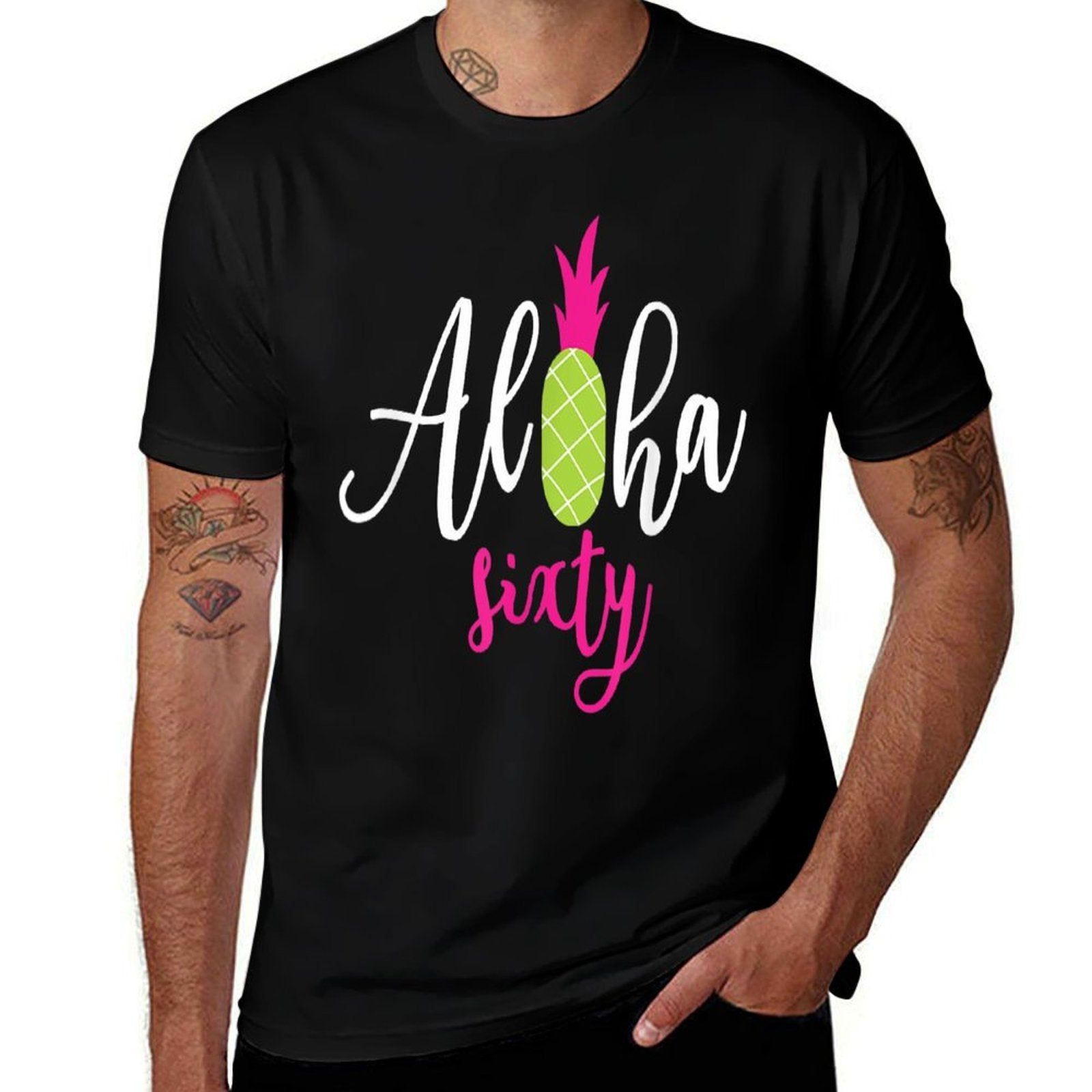 Aloha Sixty Funny Hawaiian Pineapple Beach 60th Birthday  Cotton T-Shirt