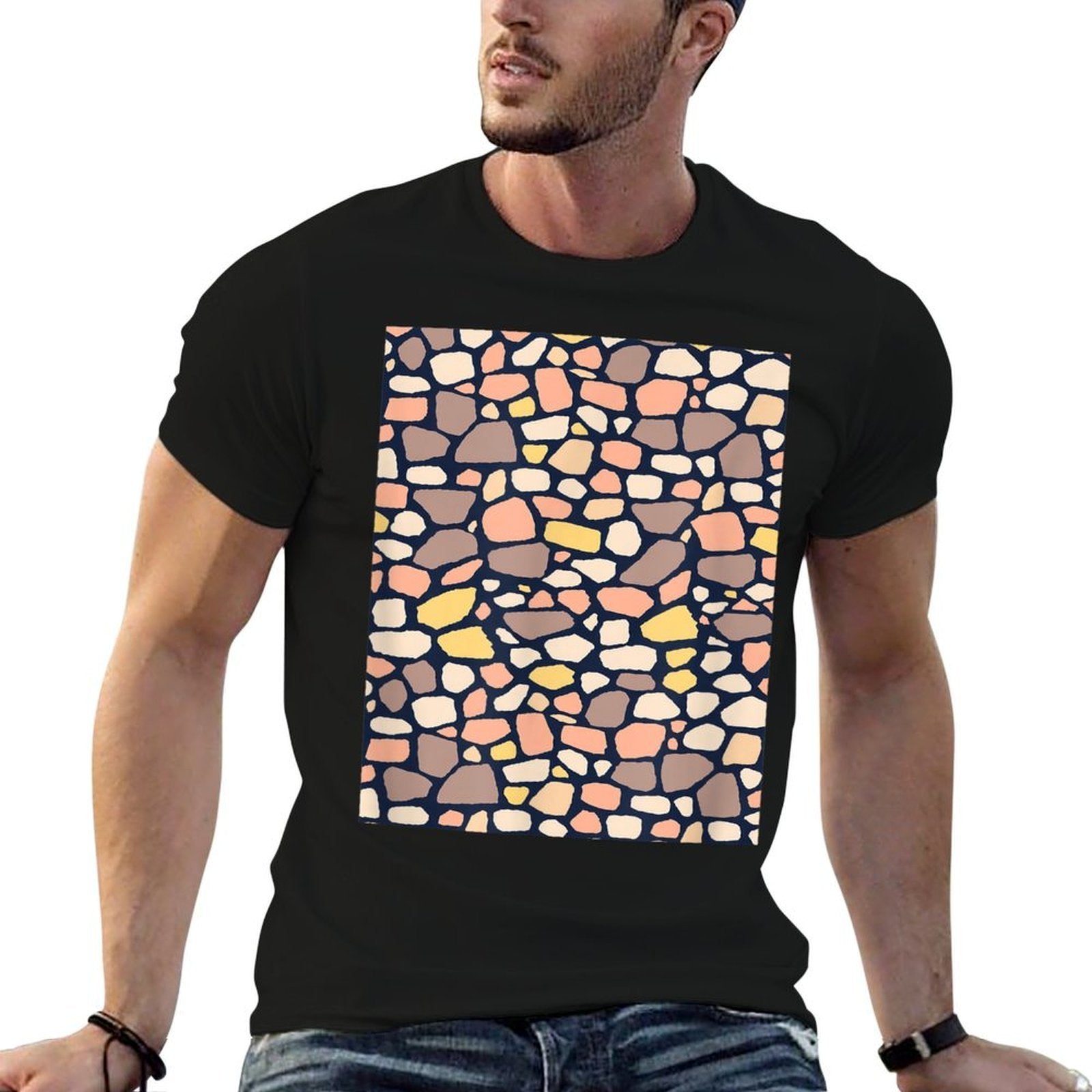 Abstract Terrazzo Colorful Geometric Minimalist  Summer-ready Fabric T-Shirt