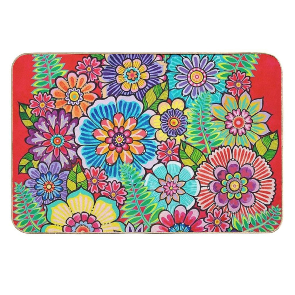 Blooms on Red  Long-Lasting Bath Mat