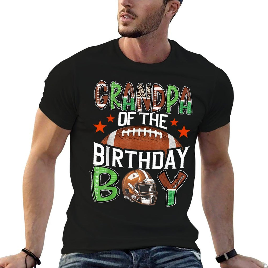 Grandpa Of The Birthday Boy Game Day Football  Ribbed Collar T-Shirt