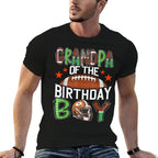 Grandpa Of The Birthday Boy Game Day Football  Ribbed Collar T-Shirt