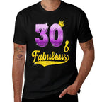 30 And Fabulous - 30 Years Old Gift - 30th Birthday  Ribbed Collar T-Shirt