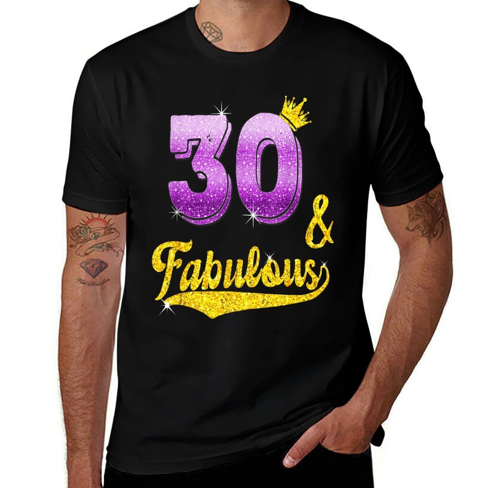 30 And Fabulous - 30 Years Old Gift - 30th Birthday  Ribbed Collar T-Shirt
