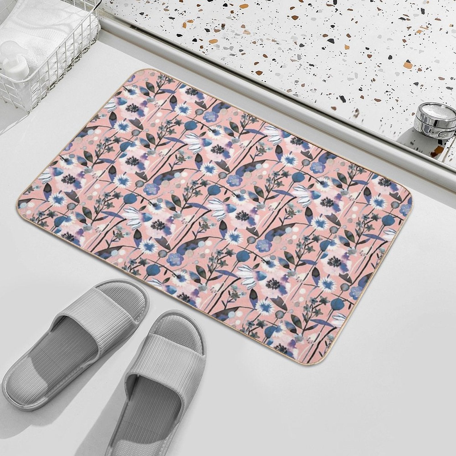 Pink Pastel Flowers Pattern  Repositionable Bath Mat