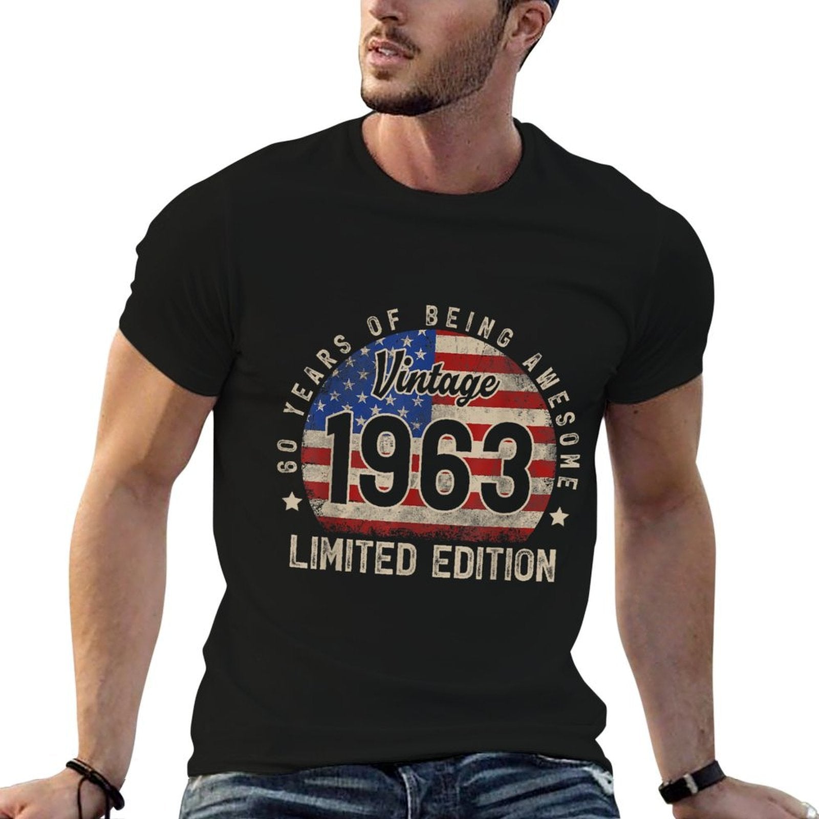 American 60 Years of Being Awesome 1963 60th Birthday  Rolled Sleeves T-Shirt