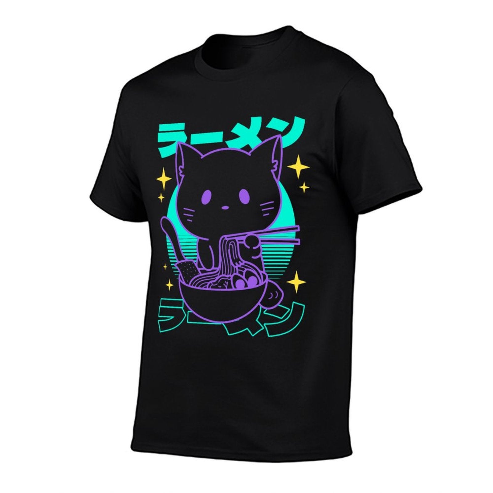 Anime Ramen Cat Japanese Retro Noodles Aesthetic Kawaii Cat  Oversized Silhouette T-Shirt