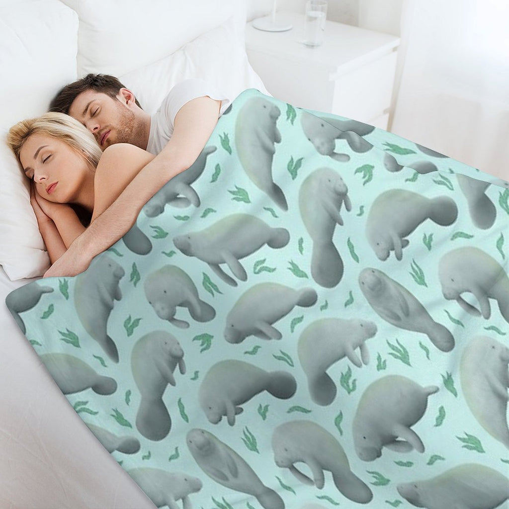 Manatees (blue) Velvety-soft Throw Blanket