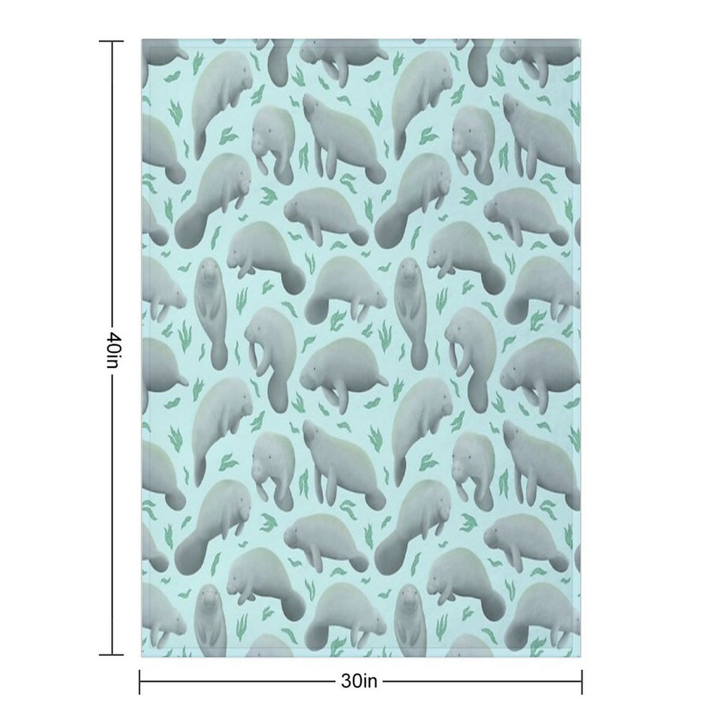 Manatees (blue) Velvety-soft Throw Blanket