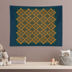 Harmonious Intertwined Lines Orange on Midnight Tapestry