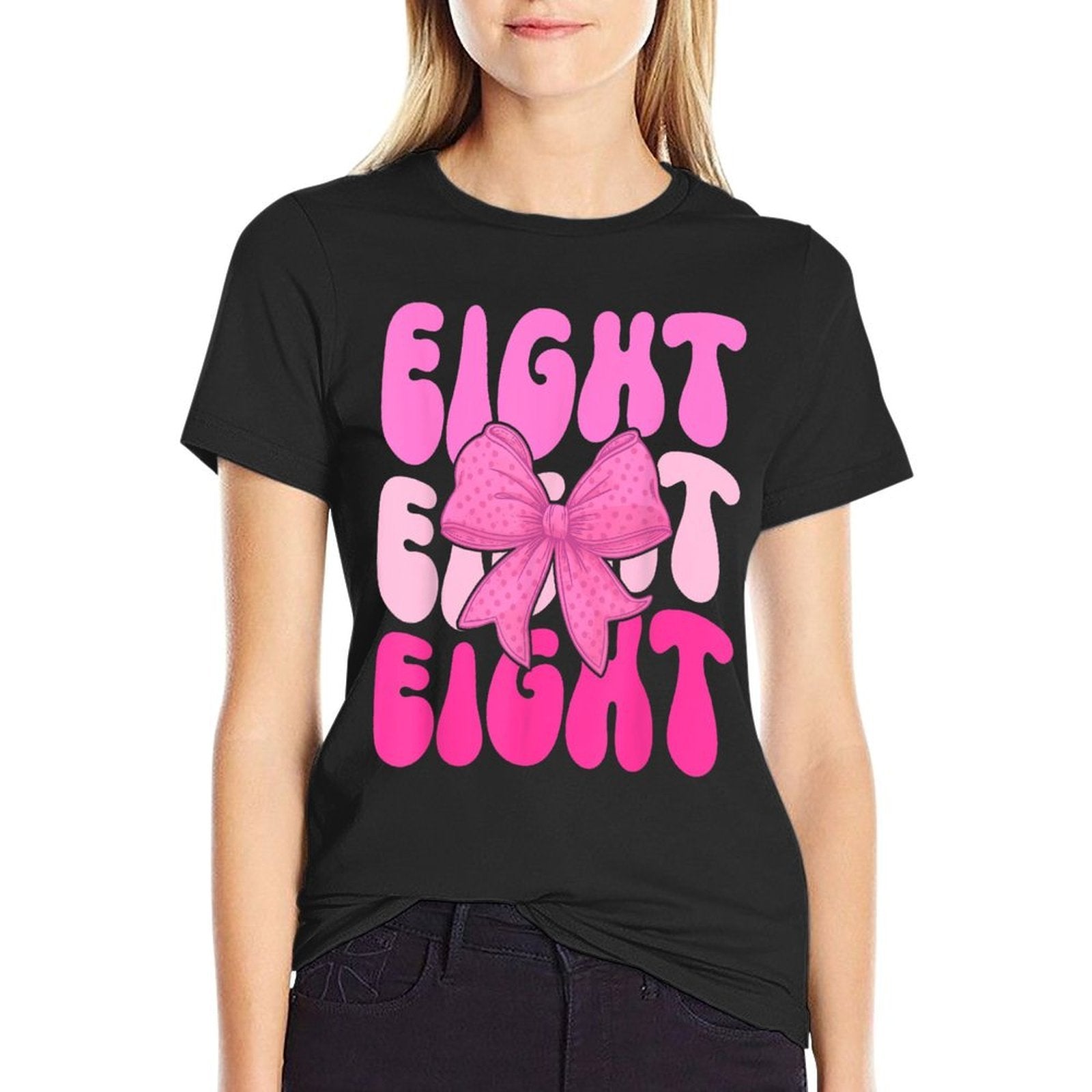 8th Coquette Birthday Party Eight Year Old Girl Coquette Bow  Easy-care T-Shirt