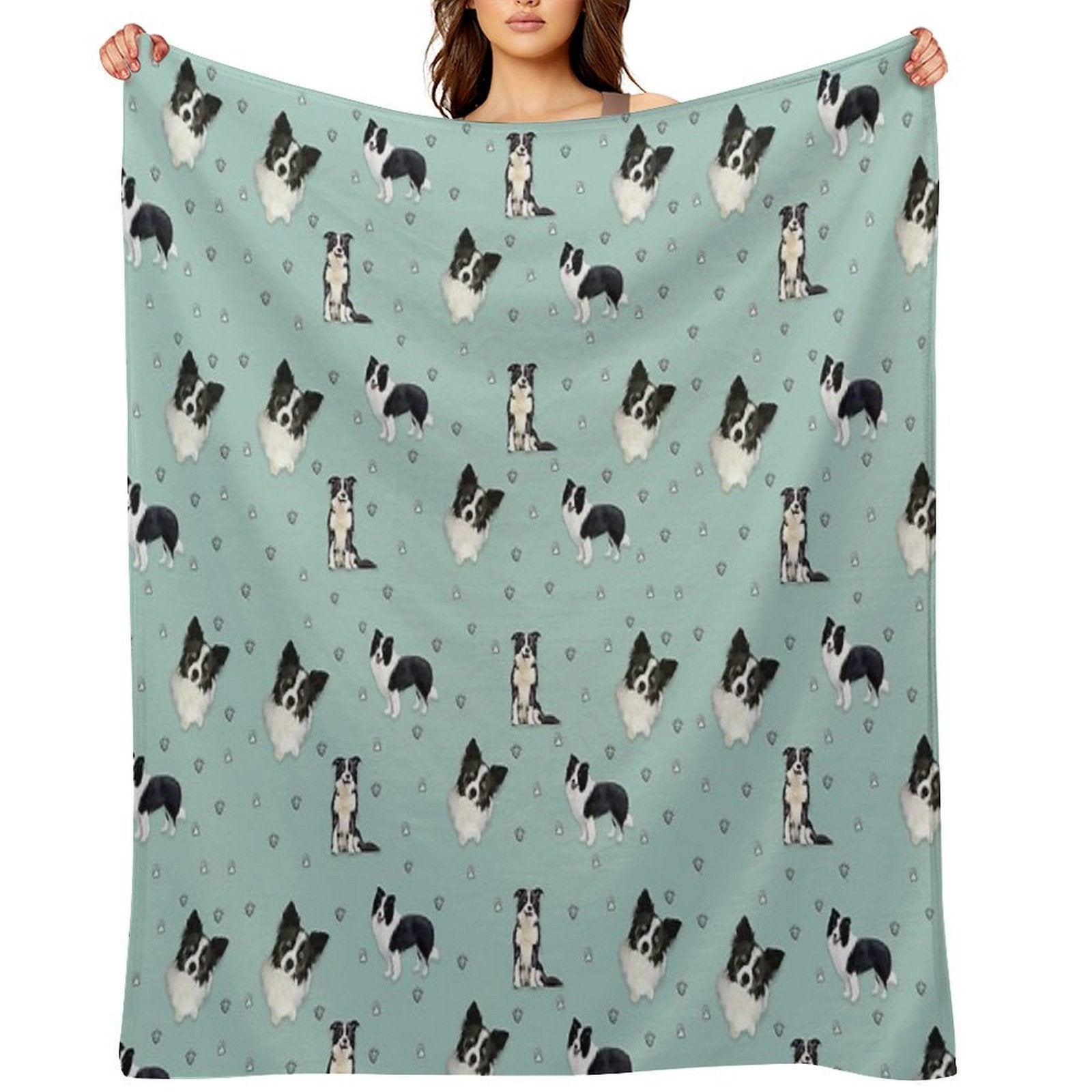 Collie Pattern Blue Painting Anti-pilling Throw Blanket