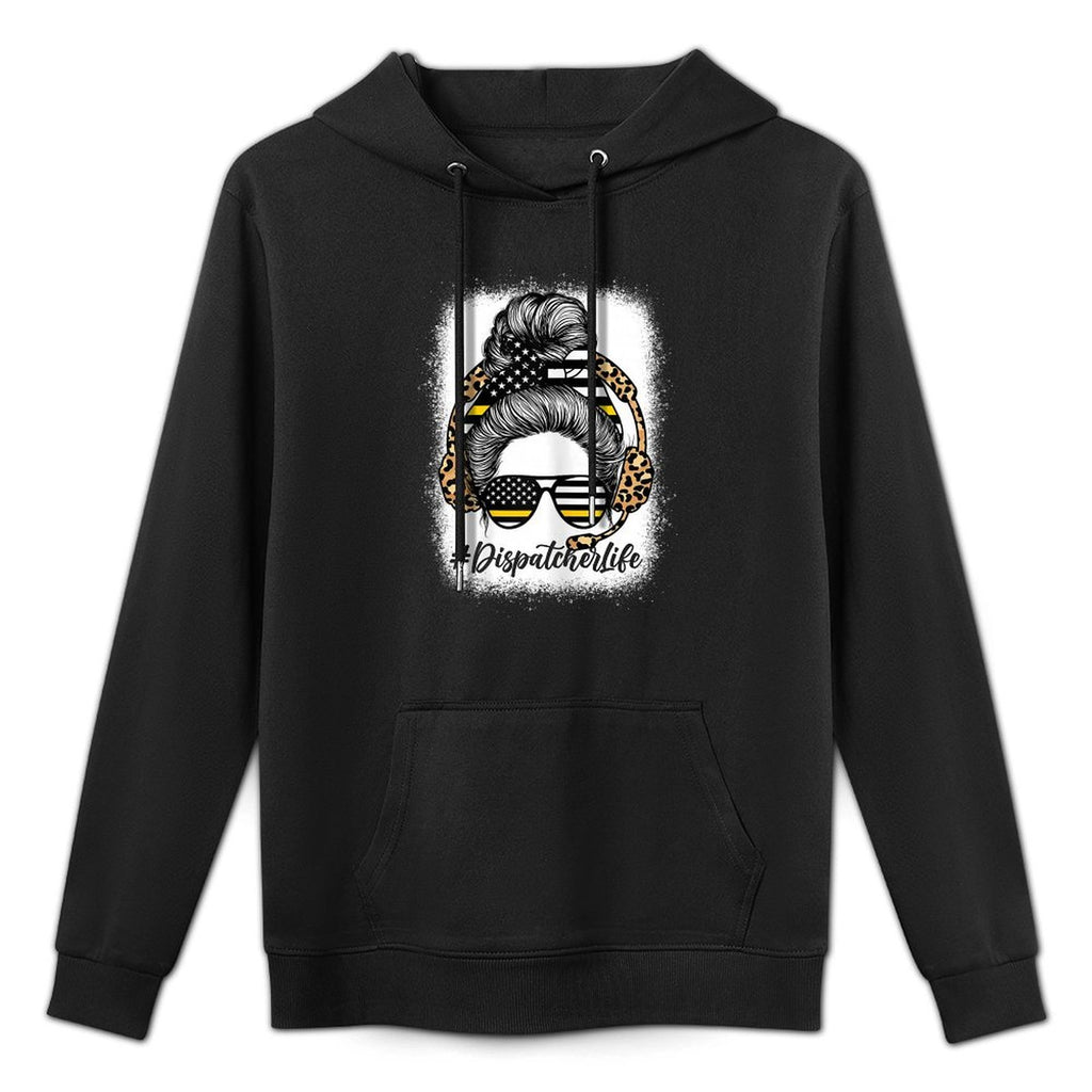 Leopard Dispatcher Life - Messy Bun Womens 911 Dispatcher Versatile Streetwear Hoodie