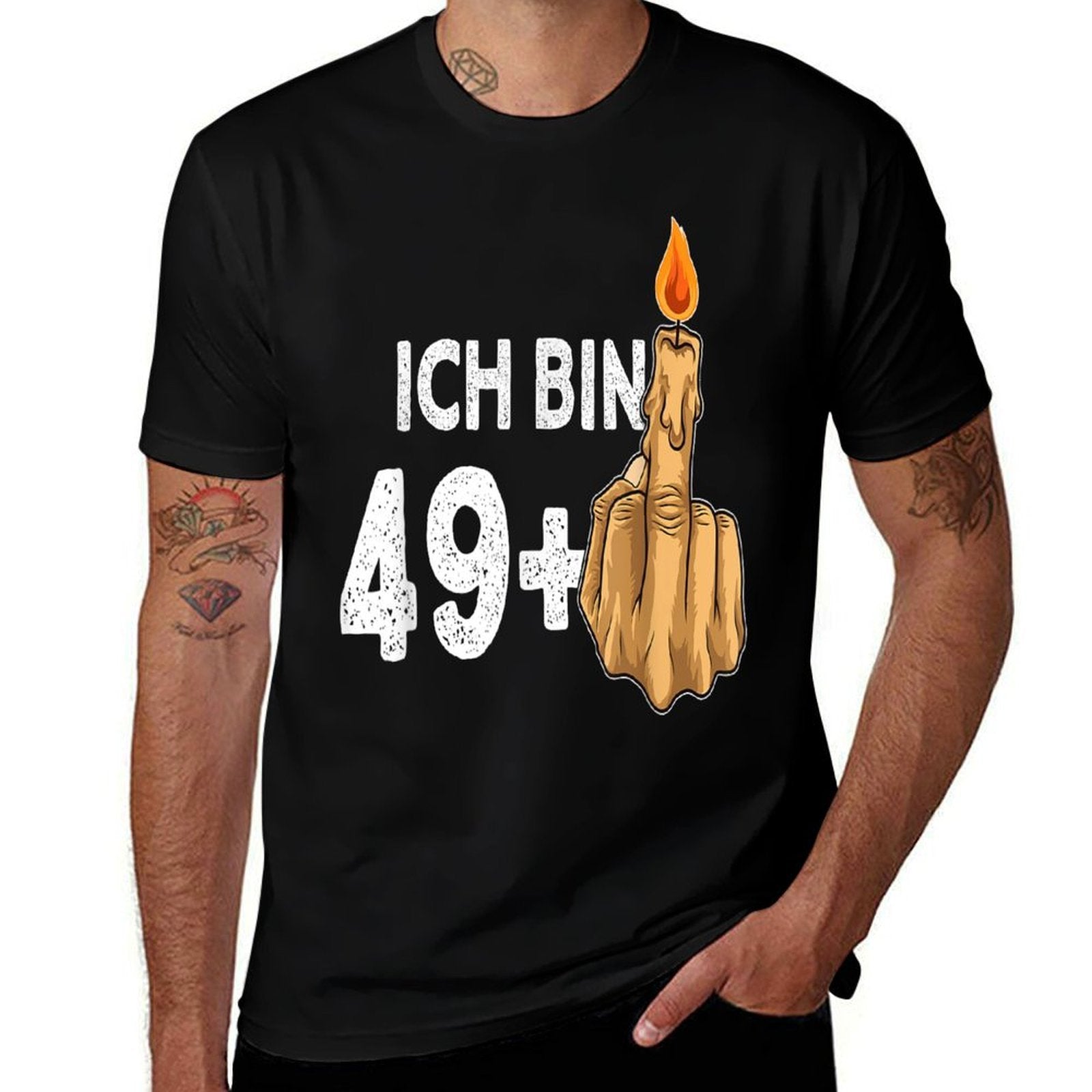 49 + 1 Middle Finger Birthday Candle for 50th Birthday  Ribbed Collar T-Shirt