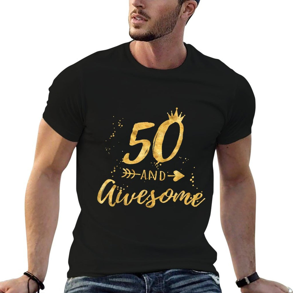 50th Birthday for Women - 50 And Awesome Gift  Ribbed Collar T-Shirt