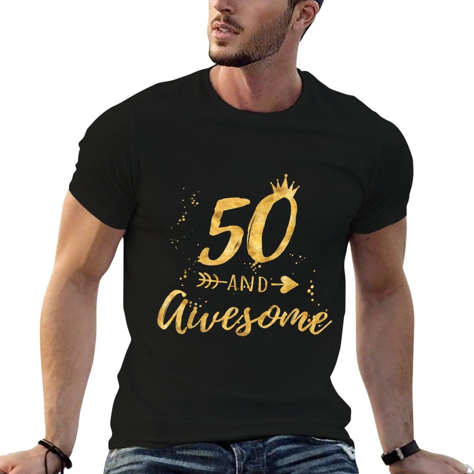 50th Birthday for Women - 50 And Awesome Gift  Ribbed Collar T-Shirt