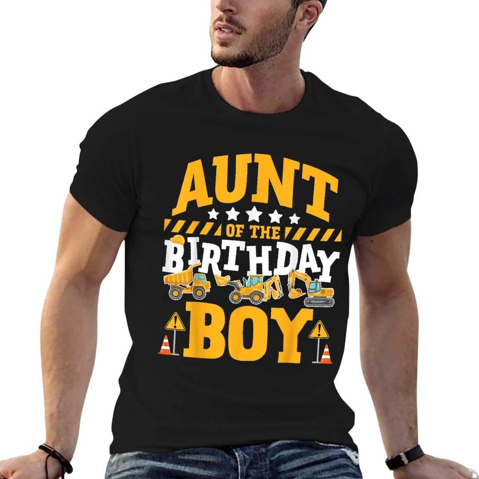Aunt of The Birthday Boy Excavator Construction Truck  Heathered Texture T-Shirt