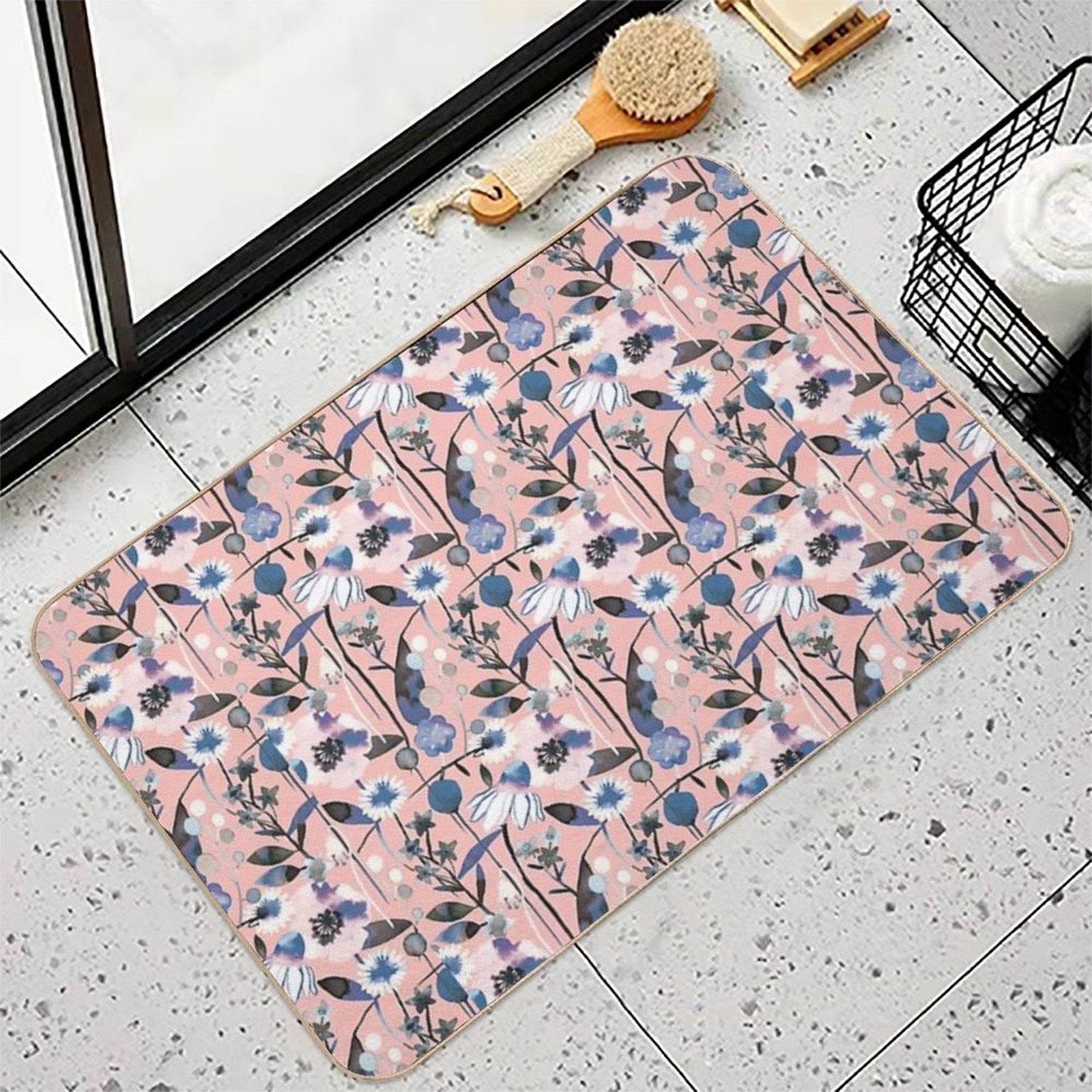 Pink Pastel Flowers Pattern  Repositionable Bath Mat
