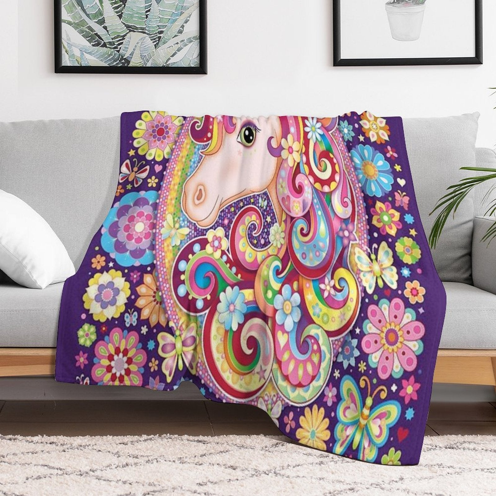 Unicorn Rainbow Art - Colorful Unicorn Art by Thaneeya McArdle Quick-dry Throw Blanket