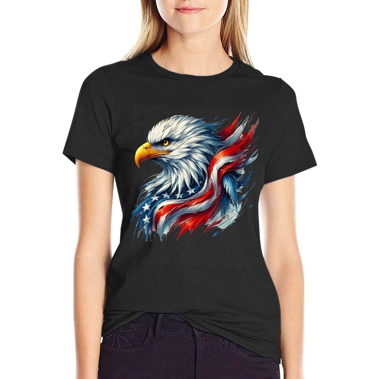 4th of July USA Bald Eagle Patriotic Pride Men Boys  Summer-ready Fabric T-Shirt