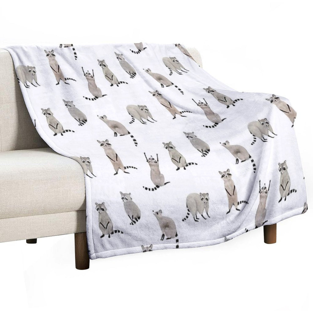 Raccoon Pattern Plush Throw Blanket