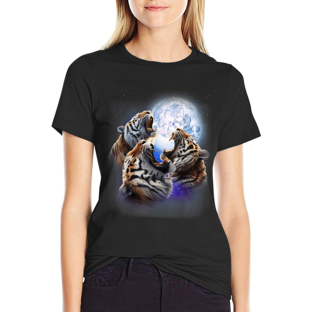3 Tigers Howling At The Moon Wild Cat Bengal Tiger Lover  Breathable T-Shirt