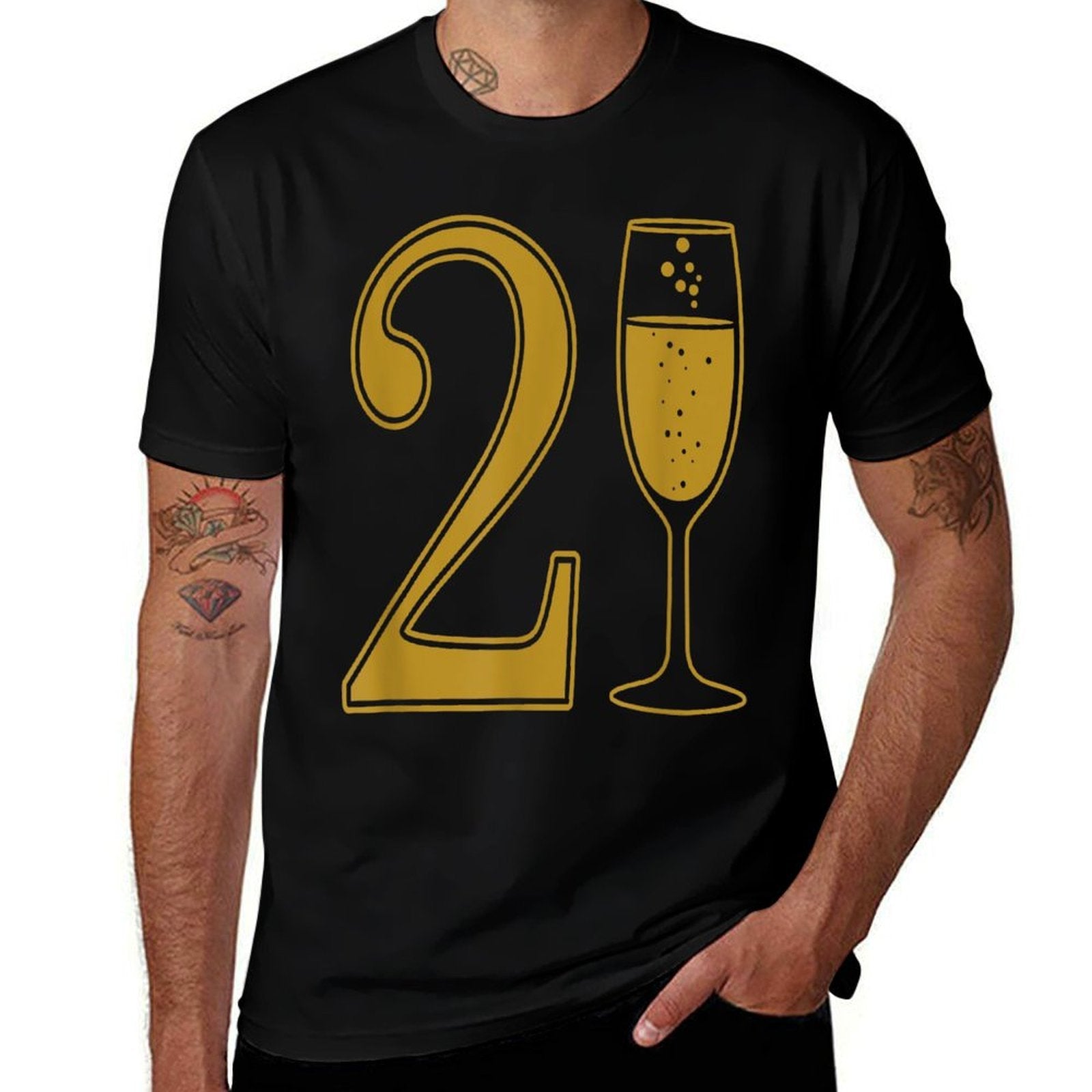 21st Birthday 21 Years Old Chamagne Word Art  Ribbed Collar T-Shirt