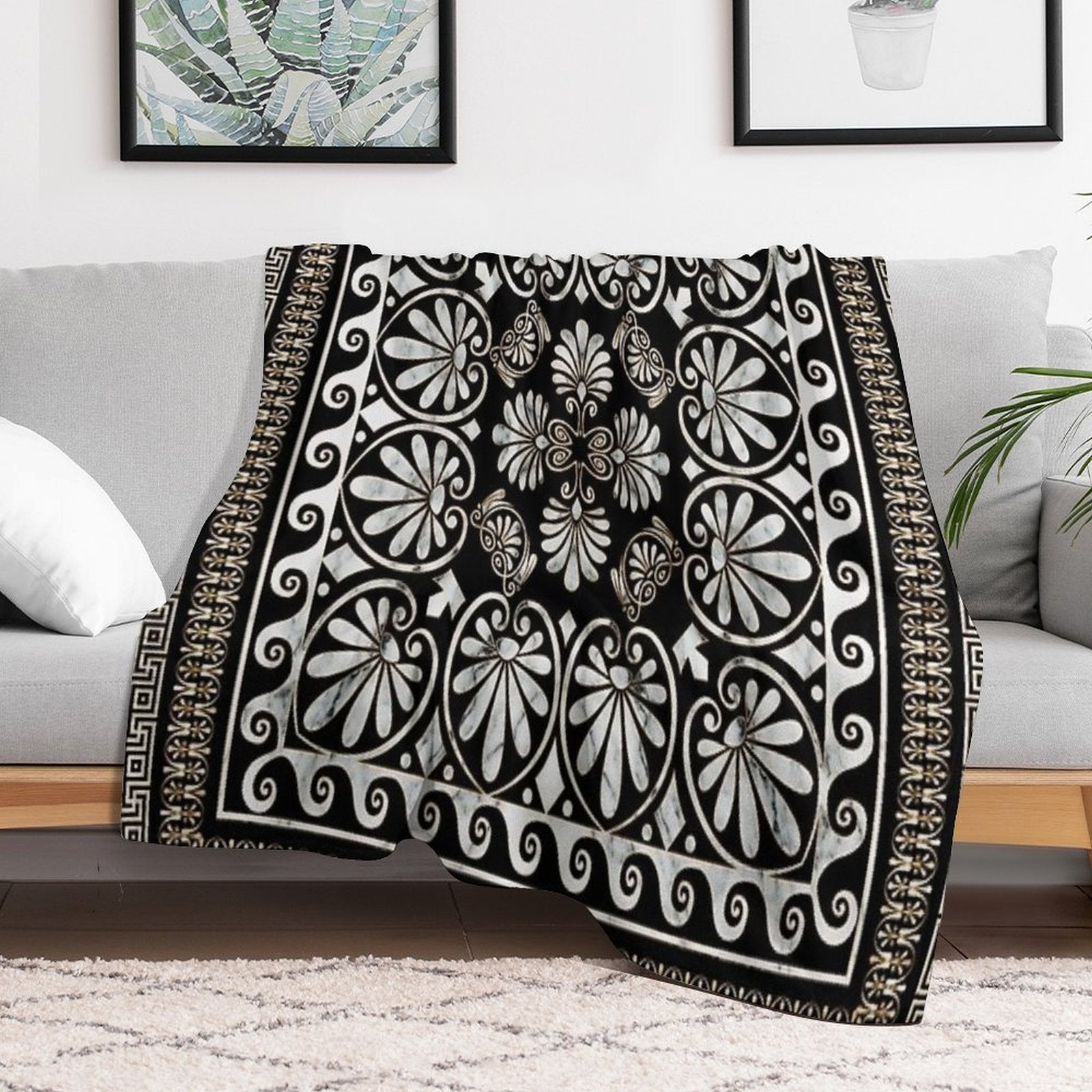 Luxury Greek Ornament Black And White Marble Comfort Throw Blanket