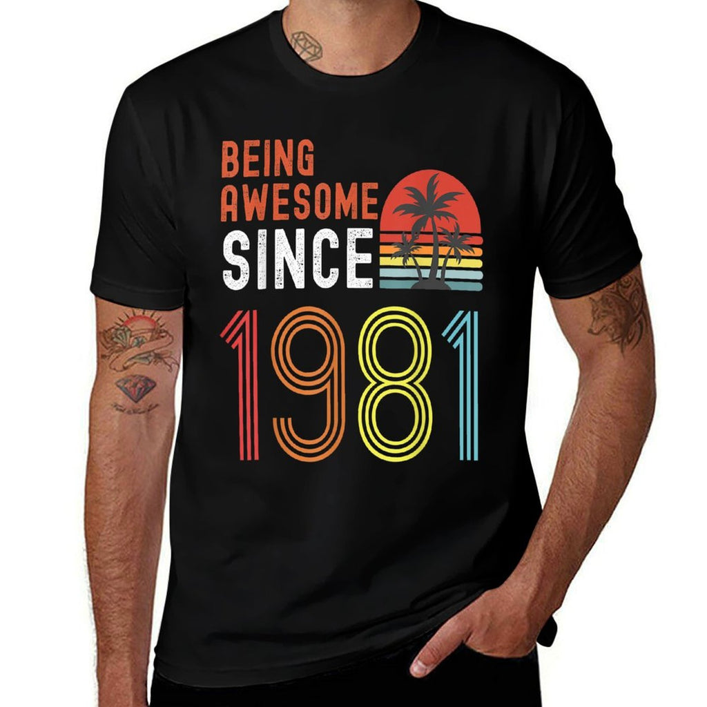 Being Awesome Since 1981, Made in 1981 Vintage 40th Birthday  Ribbed Collar T-Shirt