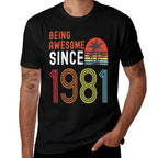 Being Awesome Since 1981, Made in 1981 Vintage 40th Birthday  Ribbed Collar T-Shirt