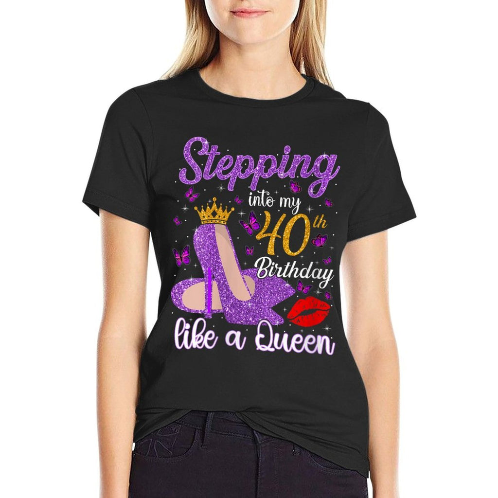 Womens Stepping Into My 40th Birthday Gifts For Women 40 Year Old  Rolled Sleeves T-Shirt