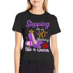 Womens Stepping Into My 40th Birthday Gifts For Women 40 Year Old  Rolled Sleeves T-Shirt
