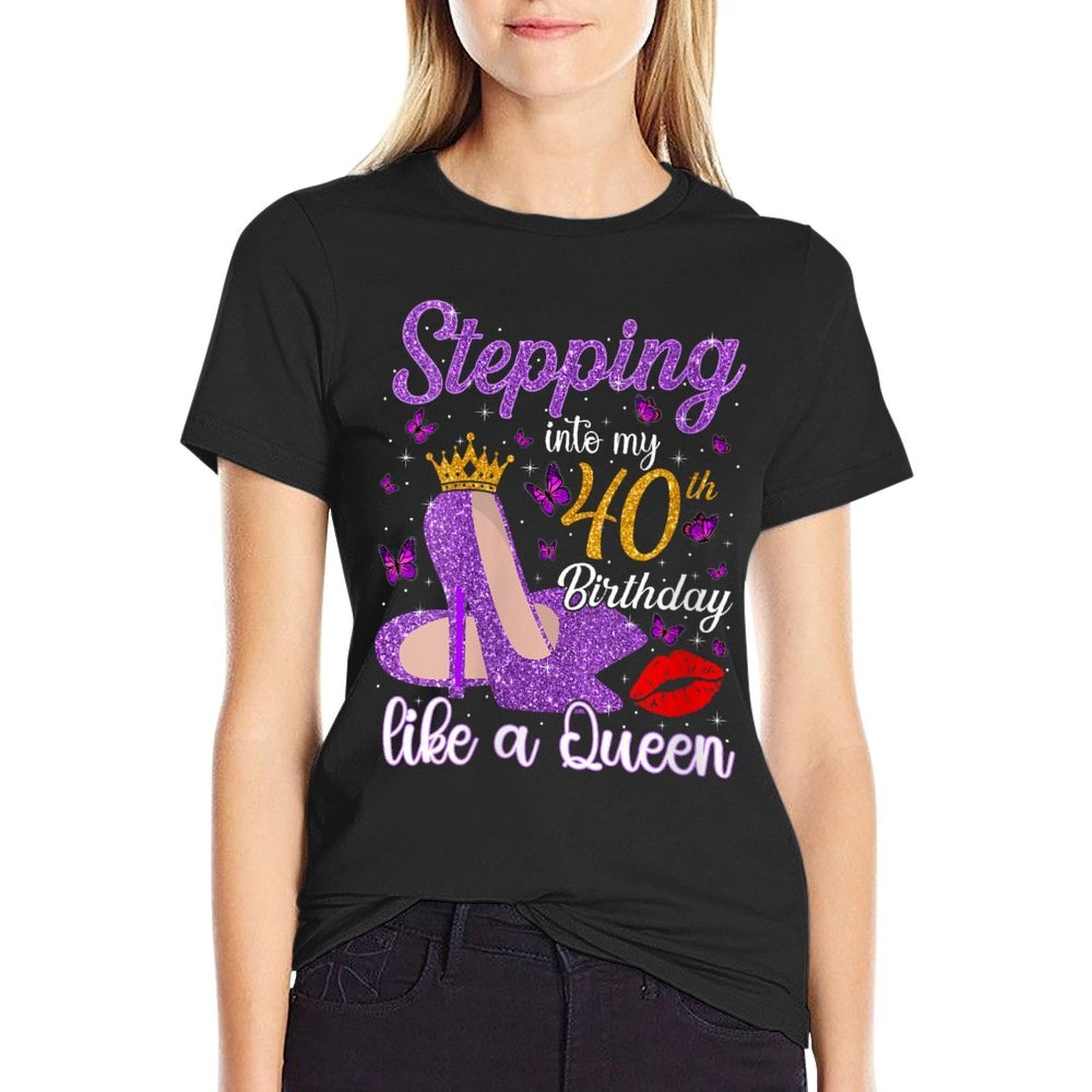 Womens Stepping Into My 40th Birthday Gifts For Women 40 Year Old  Rolled Sleeves T-Shirt