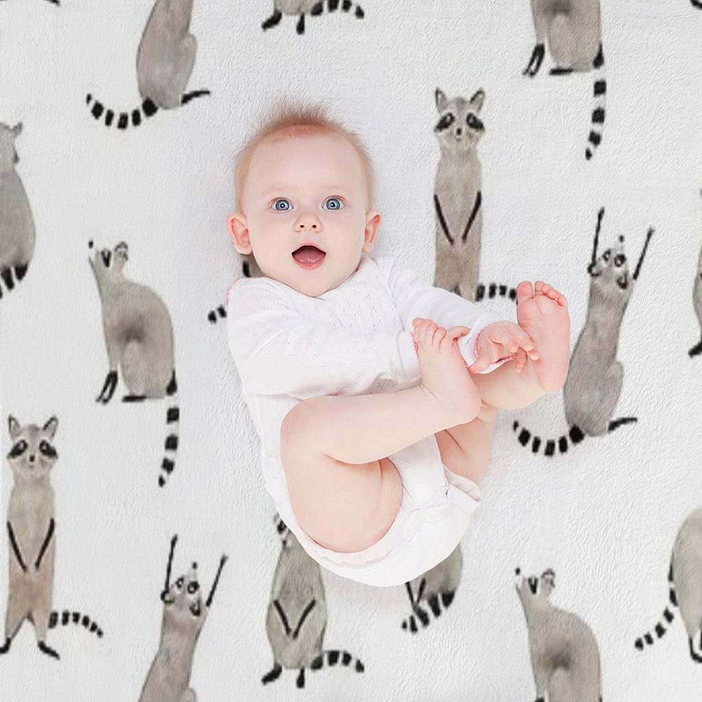 Raccoon Pattern Plush Throw Blanket
