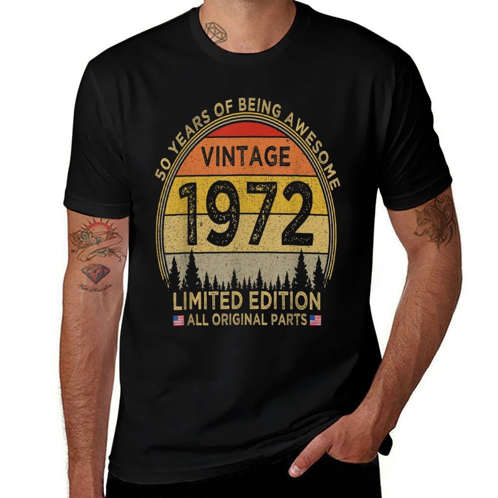 50 Year Vintage 1972 Limited Edition Patriotic 50th Birthday  Ribbed Collar T-Shirt