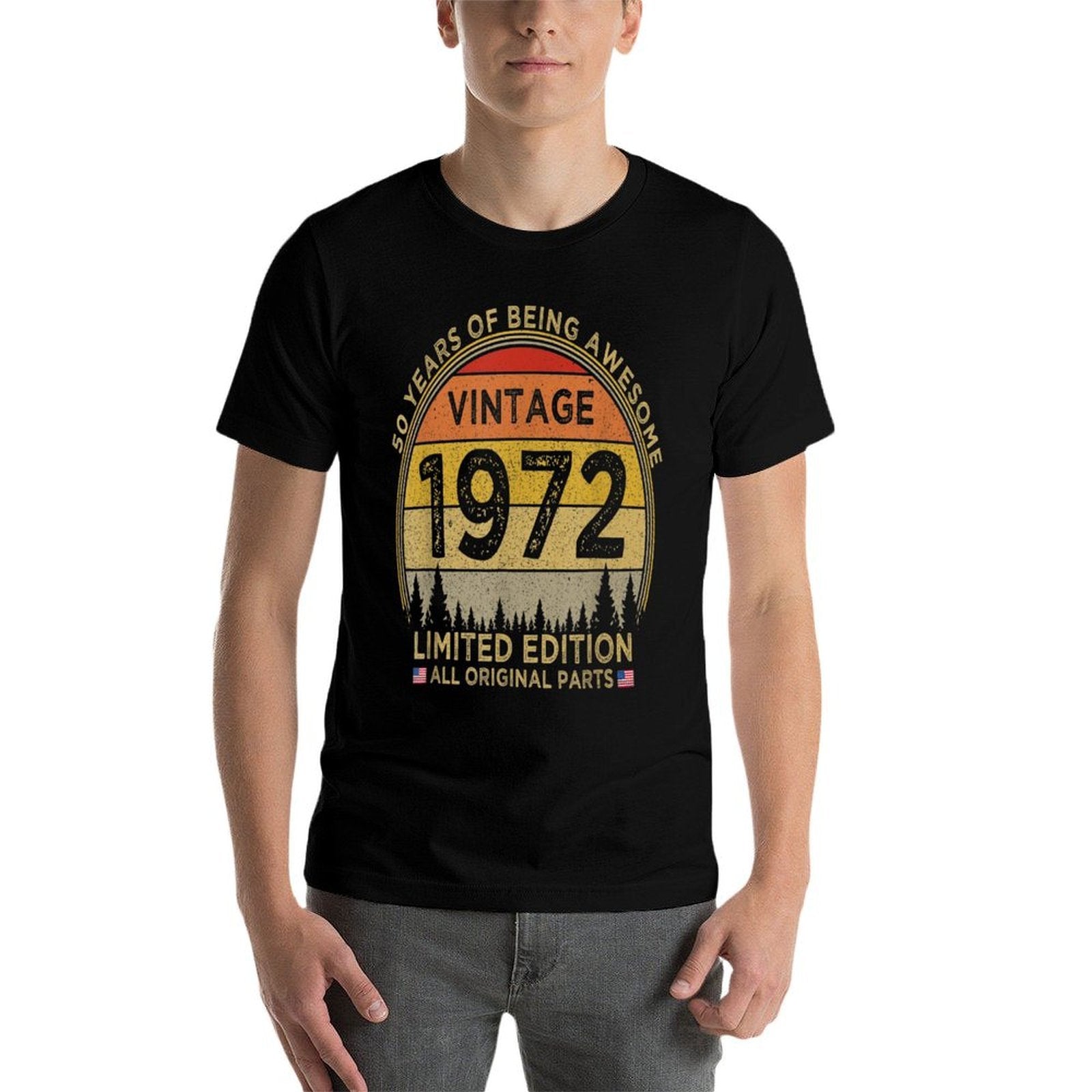 50 Year Vintage 1972 Limited Edition Patriotic 50th Birthday  Ribbed Collar T-Shirt