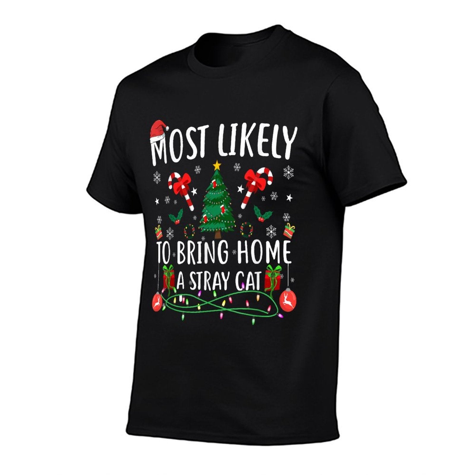 Most Likely To Bring Home A Stray Cat Group Matching Xmas  Ribbed Collar T-Shirt