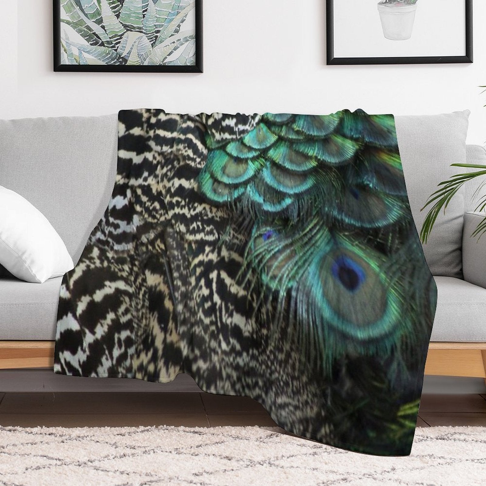 Peacock Bird Feathers Plumage Texture 1 Plush Throw Blanket