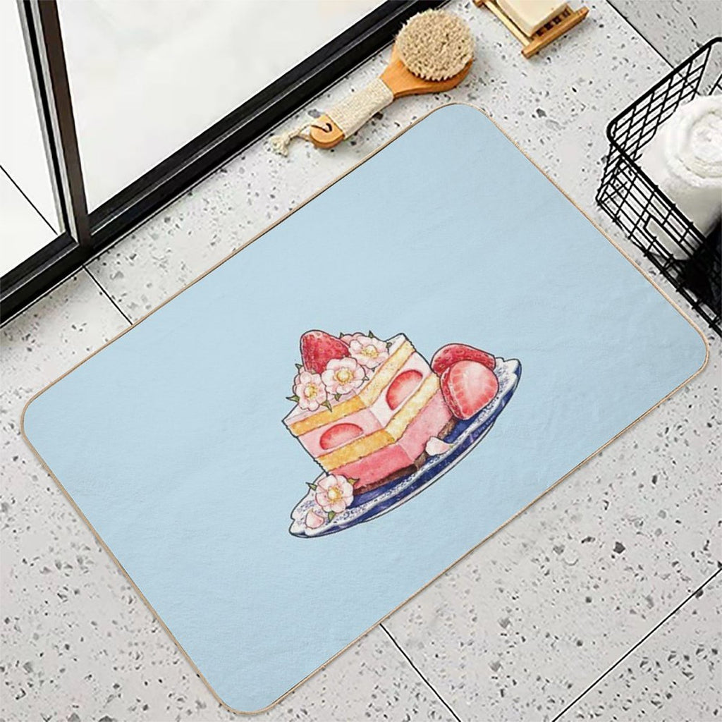 Strawberry Tea Cake With Blossoms  Dirt-Trapping Bath Mat
