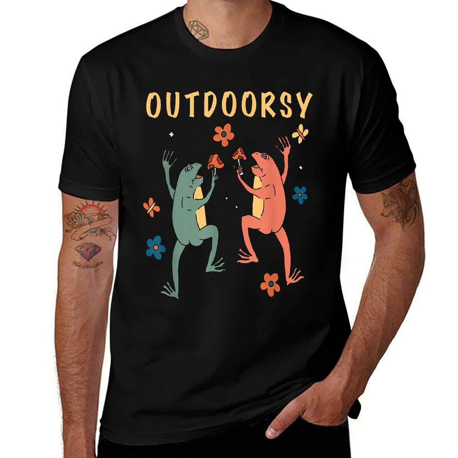 Aesthetic Frog Cottagecore Granola Girl Mushroom 90s Spring  Tagless Design T-Shirt