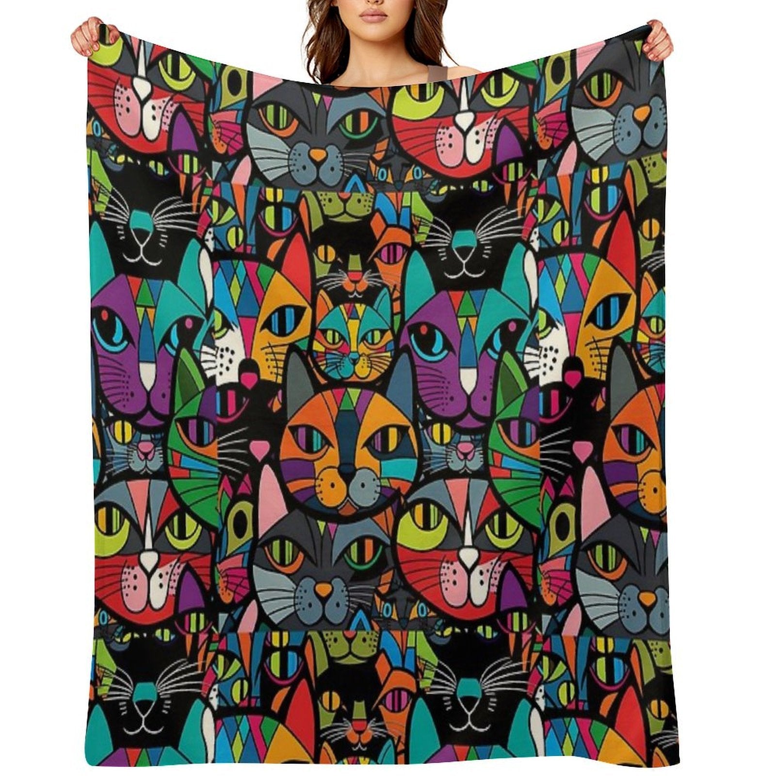 Colourful Bold Cat Pattern #3 Gift-ready Throw Blanket