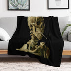 Vincent Van Gogh - Skull of A Skeleton with Burning Cigarette Multi-functional Throw Blanket