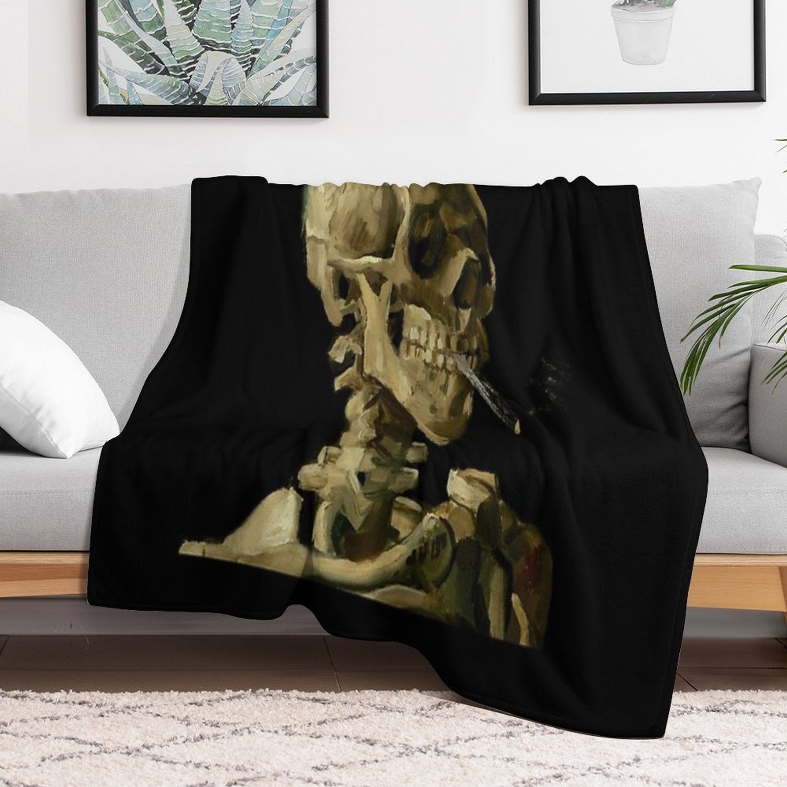 Vincent Van Gogh - Skull of A Skeleton with Burning Cigarette Multi-functional Throw Blanket