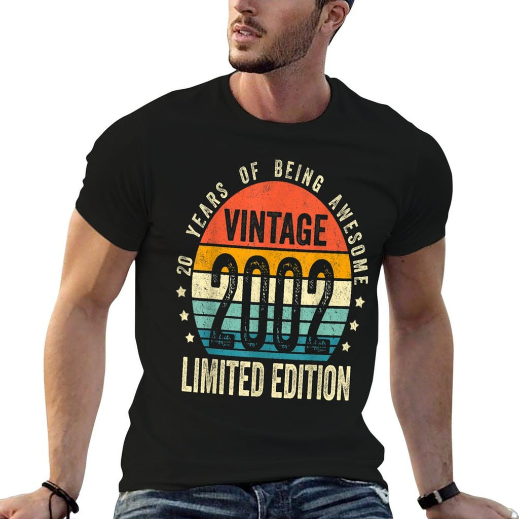 20 Year Old Gifts Vintage 2002 Limited Edition 20th Birthday  Ribbed Collar T-Shirt