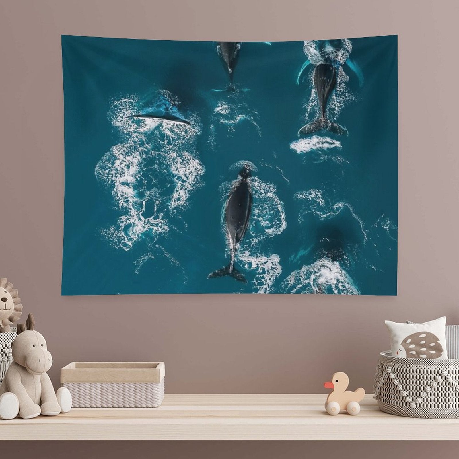 Whales in Blue - Wildlife Aerial Tapestry