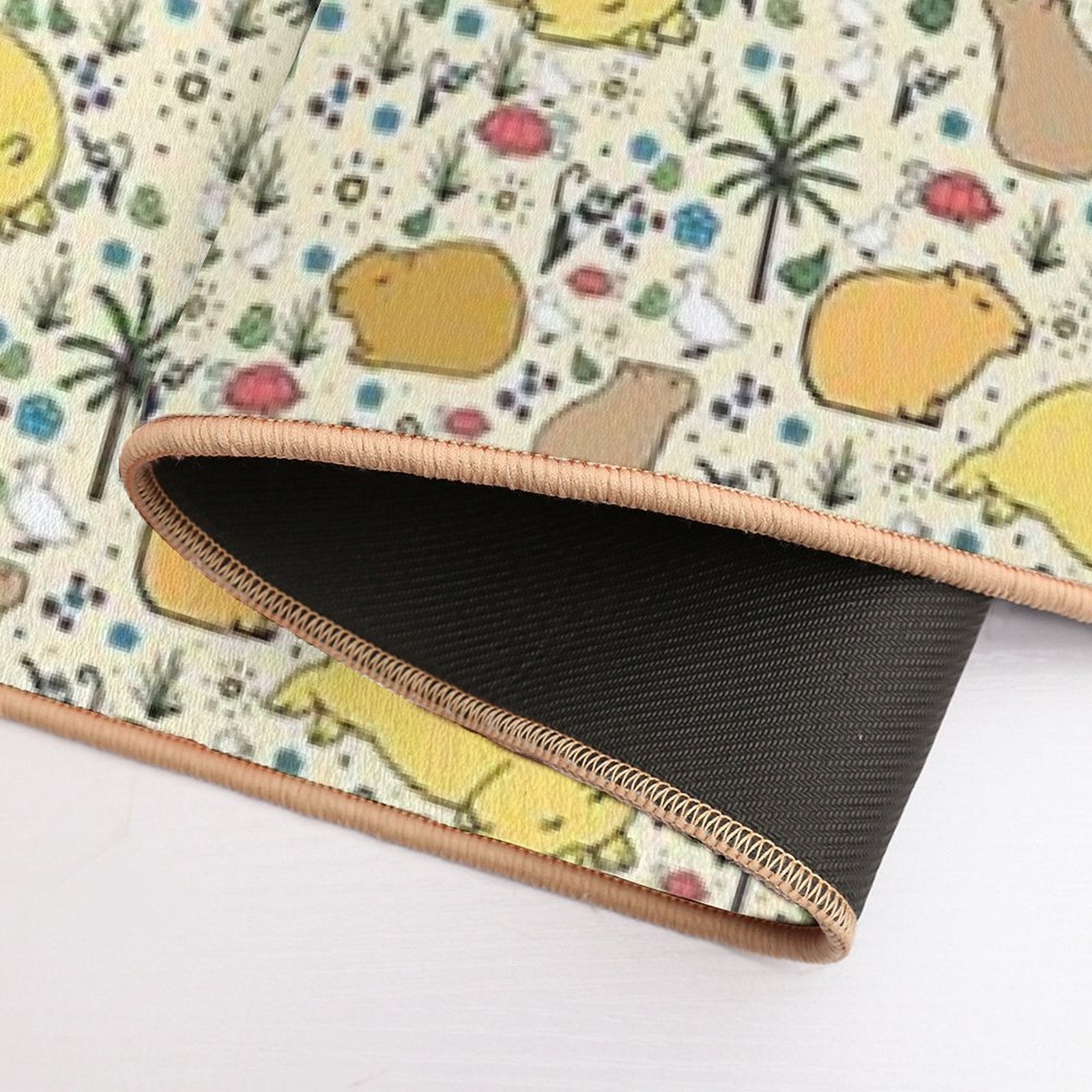 Capybaras in Gold  Easy To Clean Bath Mat