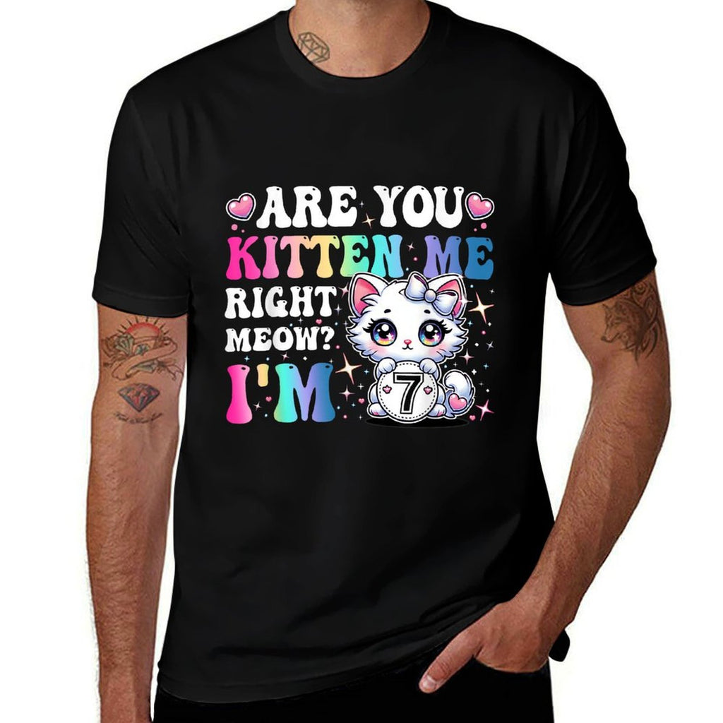 Are You Kitten Me Right Meow Anime 7th Birthday Cat Kitten  Heathered Texture T-Shirt